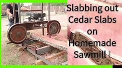 Cedar Slabbing Time on The Old Homemade Sawmill called Timbercat2020