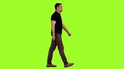 Mid adult asian man in black t-shirt walking on green screen background, Chroma key, 4k pre-keyed footage