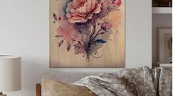 Designart 'Pink And Purple Rose Design'Floral Roses Wood Wall Art - Natural Pine Wood - Bed Bath & Beyond - 37860961