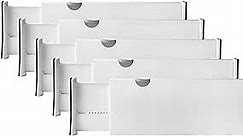 RAPTUROUS Deep Drawer Divider 5 Pack, [5 Inch Tall, 13-22"] Long Expandable, Adjustable Drawer Dividers for Clothing, Clothes, Dresser, Kitchen, Strong & Sturdy Hold, Soft Foam Edges（White）