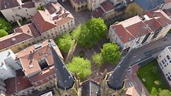 Tilt down view between the church towers of the Cathédrale Saint-Étienne de Metz