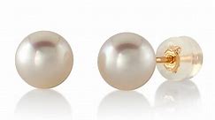 THE PEARL SOURCE White Japanese Akoya Real Pearl Earrings for Women - 14k Gold Stud Pearl Earrings | Hypoallergenic Earrings with Genuine Cultured Pearls, 5.5-6.0mm