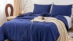 Queen Bed Comforter Set - Super Soft Washed Polycotton Fabric - Cozy Comfy Down Alternative Bed Blanket Comforter Set and Pillowcase Lightweight but Warm for All Season Use - Queen Navy Blue