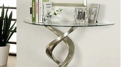 Sele Contemporary Silver 45-inch Glass Top Half-moon Sofa Table by Furniture of America - Bed Bath & Beyond - 9918623