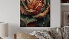 Designart 'Modern Blooming Rose II' Floral Rose Wood Wall Art - Natural Pine Wood - Bed Bath & Beyond - 37861116