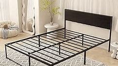 Full Size Metal Bed Frame with Rustic Wood Headboard, 12.6" Storage Space, No Box Spring Needed, Noise Free, Easy Assembly, Black