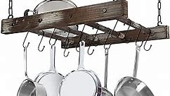 J JACKCUBE DESIGN Hanging Pot Rack Pan Ceiling Wall Mounted Hanger Multi- Purpose Rustic Wood and Metal Cookware Kitchen Storage Organizer With Utility 16 Hooks - MK603B