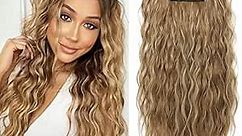 Clip in Hair Extensions, REECHO 5PCS Brown Hair Extensions 24" Thick Long Loose Waves hair extensions HE002 Invisible Lace Weft Natural Soft Hairpieces for Women – Light Brown with Blonde Highlights