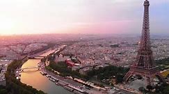 Aerial view to Eiffel tower and Seine´river at sunrise, Paris, France