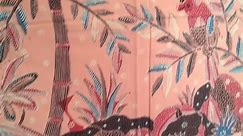 Indonesian Batik Fabric Hand Drawn , Peach Color Forest Scenery Bird and Flower , Tapestry Wall Hanging Decor , Asian Fabrics 2.4 Yard