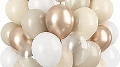 White Gold Balloons 60 Pcs, 12Inch Beige Gold Neutral Party Balloons, Matte White Ivory White Sand and Champagne Gold Latex Nude Balloons with Transparent Balloons for Boho Birthday Party Decorations