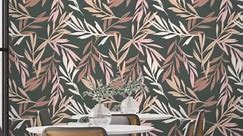 Botanical wallpaper herbs and leaves Peel and stick removable or Traditional wallpaper pastel leaves