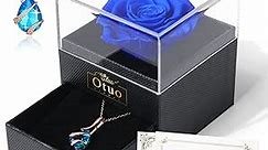 Preserved Roses Gift Jewerlry Box, Real Eternal Rose Flower with Necklace, Gifts for Girlfriend, Mom, Women, Wife, Birthday and Mothers Day (Blue)