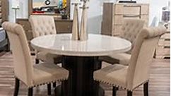 ✨ Elevate your dining experience with the 🔎 Luca Dining 5 PCS Set! 🍽️ Combining style and functionality, this set features a sleek marble tabletop supported by an oak veneer base, exuding modern sophistication. 💫 The chic sand velvet upholstered chairs with rustic espresso frames add a touch of luxury and comfort to every meal. ✨ Make every dinner memorable with this exquisite dining set! We have the furniture you like, at the prices you love, only at Rana Furniture🐸✨ #RanaFurniture #furnitu