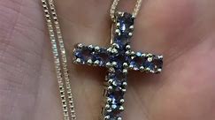 Iolite Cross Necklace in Sterling Silver, 0.77 CTW Iolite Gemstone Cross, Vintage Estate Jewelry, Gift for Her, Item w#3322