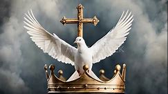 Holy Trinity symbols. Cross, crown and dove of Holy Spirit. Watercolor christian symbols against white background