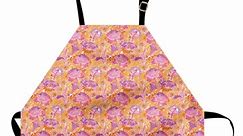 East Apron, Fantasy Peony Flowers with Grunge Vintage Effect Oriental Spring Ornament, Unisex Kitchen Bib with Adjustable Neck for Cooking Gardening, Adult Size, Pink Purple and Orange, by Ambesonne