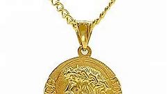 18K Gold Plated Jesus Coin Necklace, Christian Prayer Pendant Necklace for Men Women Religious Necklace