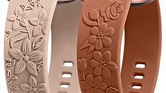 TOYOUTHS 2 Pack Floral Engraved Band Compatible with Fitbit Versa 4/Versa 3/Sense 2/Fitbit Sense Band Women, Cute Embossed Silicone Wildflower Rose Design Soft Sport Fancy Summer Replacement Strap