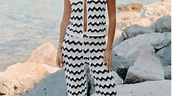 4th & Reckless x Luana Barron ana wave crochet tie side beach top co-ord in navy and cream | ASOS