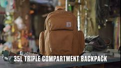 Carhartt 35l Backpack, Durable Pack with Laptop Sleeve and Duravax Abrasion Resistant Base, Everyday Triple Compartment Brown, One Size