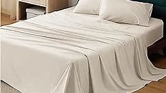 Bedsure 100% Cotton Sheets Queen Size - Soft Percale Sheets, 4 Pieces Beige Sheet Set, Breathable Cooling Queen Sheets, Cotton Bed Sheets with Deep Pocket Up to 16", Bedding Sheets & Pillowcases