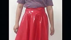 High Quality Wet Look PVC Gothic Pleated Midi Skirt Women Vintage Knee Length High Waist Skirt