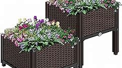 VIVOHOME 2 Packs Elevated Plastic Raised Garden Bed Planter Kit, Outdoor Planters Above Ground Flower Vegetable Standing Planter Box for Patio Deck Porch W/Drainage Holes
