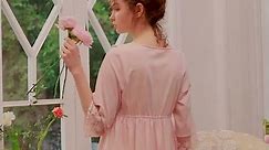Elegant Women 's Long Nightgowns Half Sleeve Vintage Lace Loose Pink Lingerie Summer Autumn Sweet