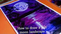 how to draw a full moon landscape with acrylic colors painting