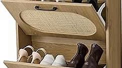 Rattan Shoe Cabinet with 2 Flip Door,Etryway Shoe Storage Cabinet,Hidden Shoe Storage for Entryway Slim,Shoe Drawer