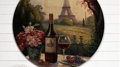 Designart "Savouring Red Wine By The Paris Eiffel Tower I" French Landscape Wood Wall Art - Natural Pine Wood - Bed Bath & Beyond - 37957434