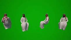 3D several Arab men in Arabic clothes, different on a green screen sitting and talking and working with mobile phones in the exhibition in multiple views and in chroma