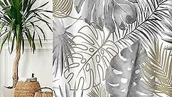 Yeele Tropical Shower Curtain Palm Leaf Grey Shower Curtain Jungle Plant Shower Curtain for Bathroom Waterproof Fabric Botanical Shower Curtains with Hooks 60x70in