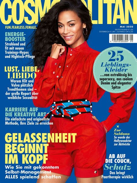 Thanks for following me on my official twitter.have a beautiful day! ZOE SALDANA in Cosmopolitan Magazine, Germany May 2020 ...