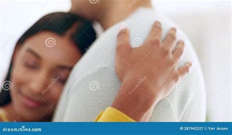 Love, Couple Hug and Hands in House, Bonding or Connection To Care in ...