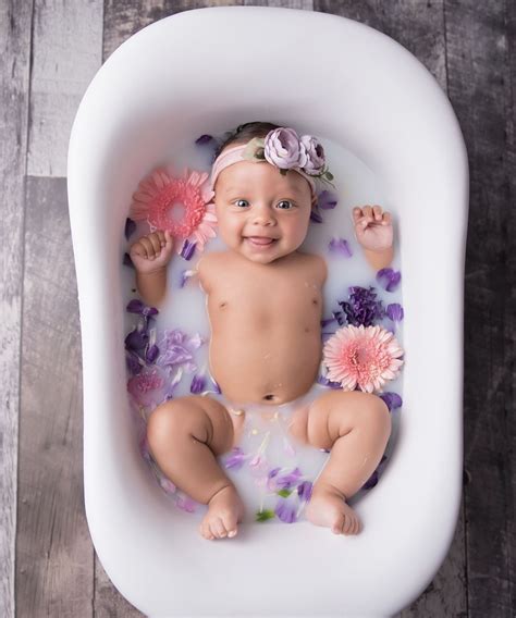 After that, use a washcloth to work your way downward, soaping and rinsing your baby as you go. #newborn | Spring baby pictures, Baby milk bath, Baby ...