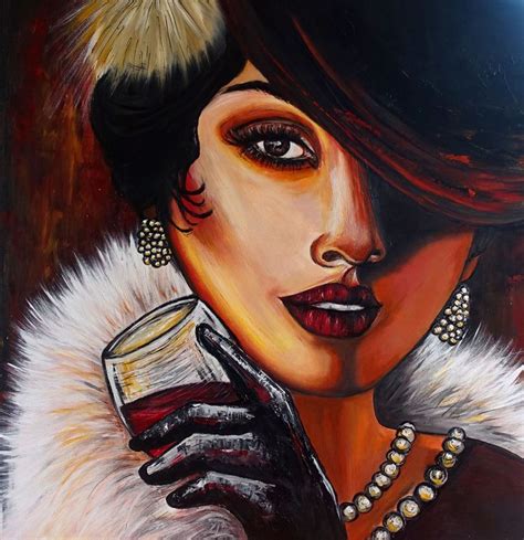Personen & porträts auf gemälde einkaufen. frau mit weinglas wein und glas handgemalt acrylbild ...