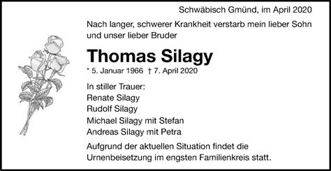 Thomas schäuble war von 2004 bis 2012 alleinvorstand der badischen staatsbrauerei rothaus ag. Traueranzeigen von Thomas Silagy | OstalbTrauer