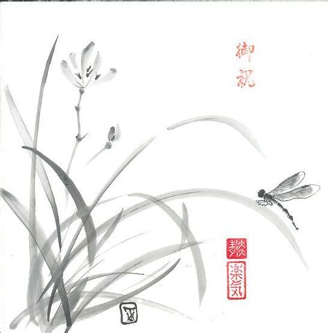 Ive been thinking about trying sumi ink for my drawings, but i really dont know anything about it. Original Art "Dragonfly and Orchid" - in Japanese style ...