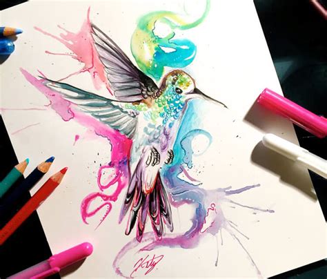 The high gloss of the acrylic sheet complements the rich colors of any image to produce stunning results. Hummingbird color drawing by Katy Lipscomb Art | No. 1456
