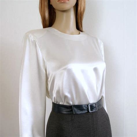 See more ideas about white satin blouse, satin blouse, fashion. Vintage Blouse / 1980s White Satin Blouse / by LookAgainVintage