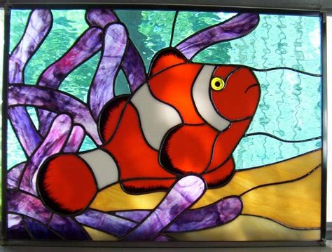 Clownfish suncatcher, stained glass clownfish, anemonefish, stained glass anemonefish, clown fish decor, ocean life, fish, orange fish. stained glass clownfish | Stained glass patterns free, Glass art projects, Art glass flowers