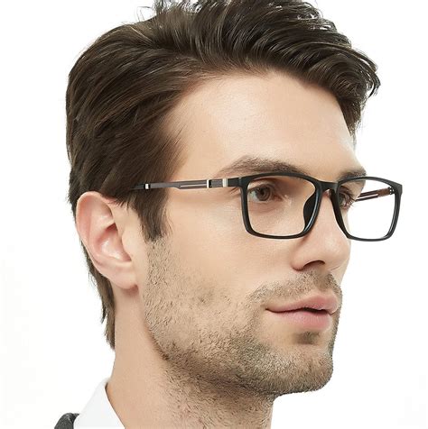 Men's Eyewear Frames Large Rectangular Eyeglasses Fashion Clear Glasse ...