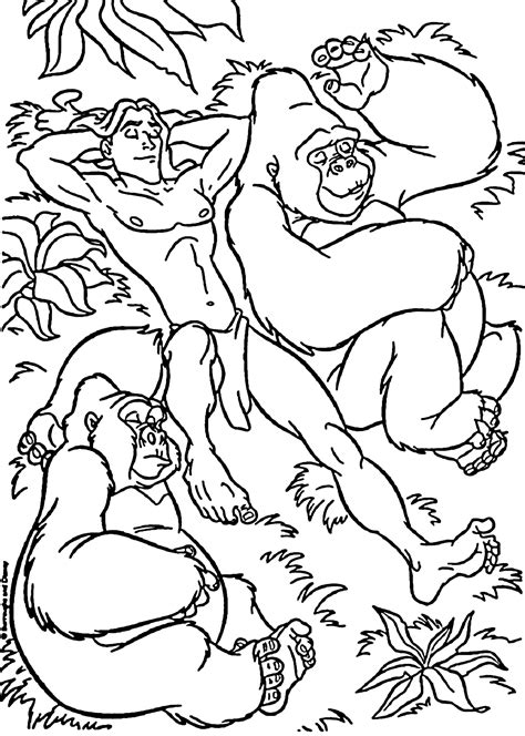 Tarzan cartoon kids coloring pages free colouring pictures to print. Tarzan and the gorilla sleep coloring pages for kids ...