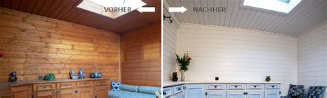 Diesen anstrich einfach trocknen lassen und dann den zweiten und den dritten anstrich vornehmen. Holzdecke Weiß Streichen Maserung