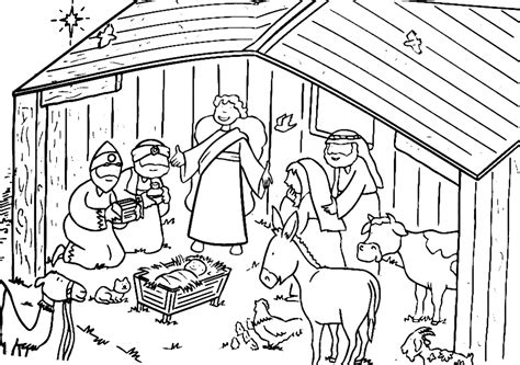 Gratis een typisch tafereel van de kerststal na de geboorte van het kindje jezus. Leuk voor kids - De Wijzen bezoeken het kind Jezus, Jozef ...