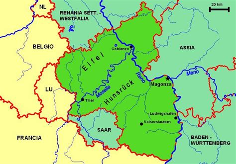 Renania — saltar a navegación, búsqueda la región de renania (rheinland en alemán) es el nombre con el que se designa a las tierras de ambos lados del río rin, al oeste de alemania. Renania-Palatinato - stateopedia.ch