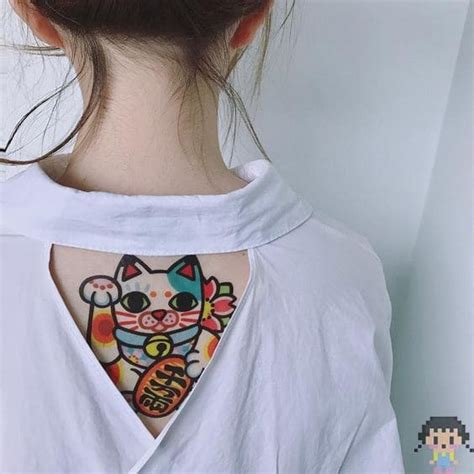 Hình xăm siêu nhỏ ở sau lưng. Hình Xăm Mèo Thần Tài Mini ️ Mẫu Tattoo Mèo May Mắn