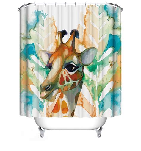 Nu steel white giraffe bath accessory set for vanity countertops, 4 piece luxury ensemble includes dish, toothbrush holder, tumbler, soap and lotion pump, resin. 1/3/4 Pcs Giraffe Waterproof Bathroom Shower Curtain ...